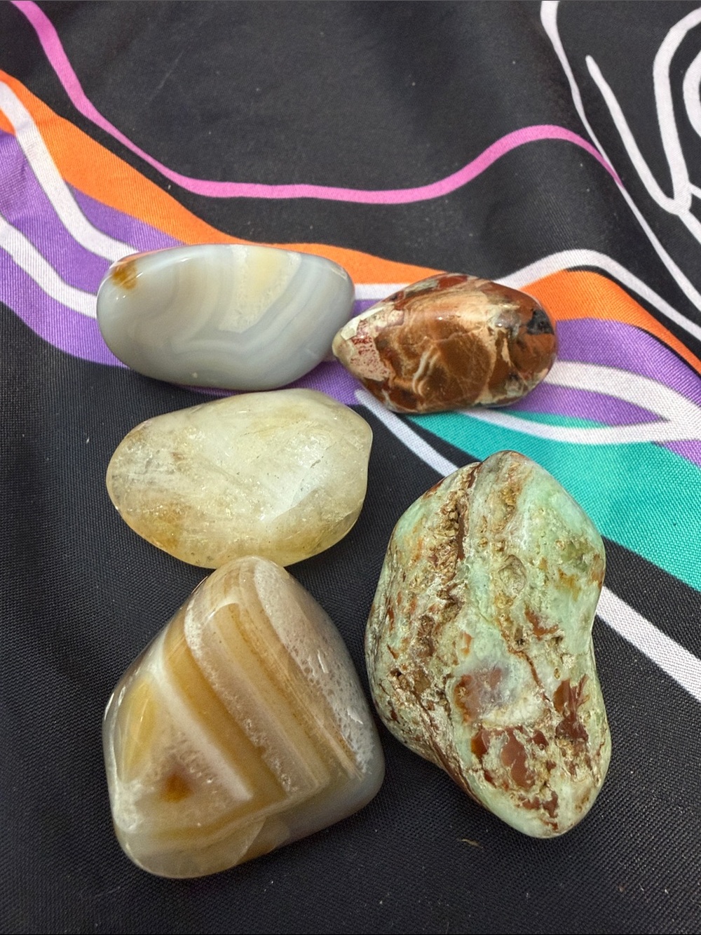 Polished Natural Gemstone Display Set - Green, Brown, Cream Tones